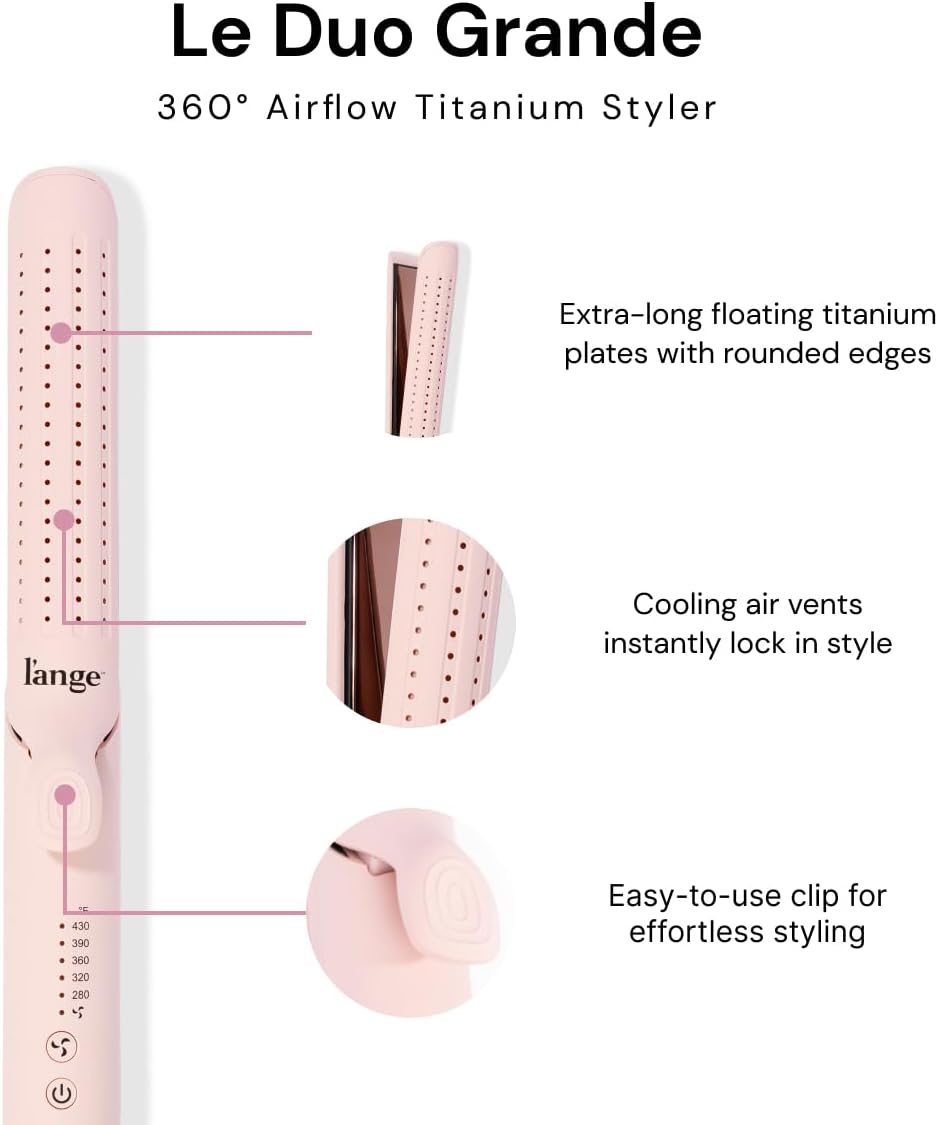 L'ANGE HAIR Le Duo Grande 360° Airflow Styler | 2-in-1 Curling Wand & Titanium Flat Iron Professional Hair Straightener and Curler with Cooling Air Vents to Lock in Style | Adjustable Temp (Blush)