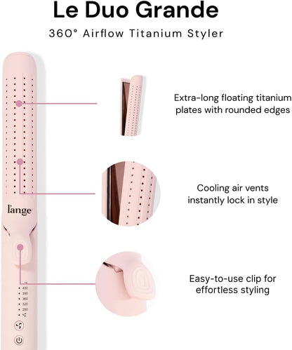 L'ANGE HAIR Le Duo Grande 360° Airflow Styler | 2-in-1 Curling Wand & Titanium Flat Iron Professional Hair Straightener and Curler with Cooling Air Vents to Lock in Style | Adjustable Temp (Blush)