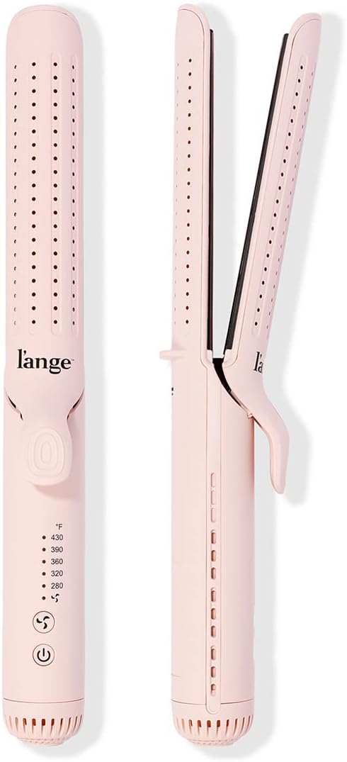 L'ANGE HAIR Le Duo Grande 360° Airflow Styler | 2-in-1 Curling Wand & Titanium Flat Iron Professional Hair Straightener and Curler with Cooling Air Vents to Lock in Style | Adjustable Temp (Blush)