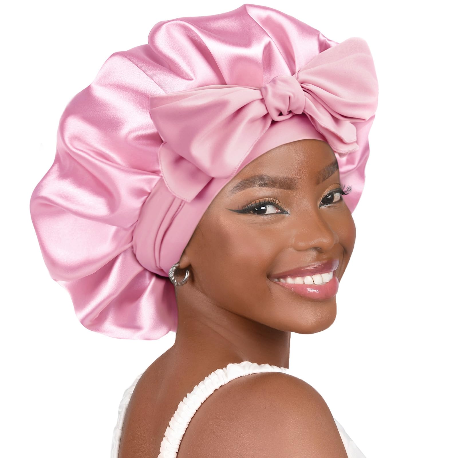 YANIBEST Silk Bonnet for Sleeping Women Satin Bonnet Double Layer Satin Lined Hair Bonnet with Tie Band Curly Hair