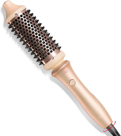 TYMO Thermal Brush Heated Round Brush - STYLUX Blowout Volumizer with Flexi-Fit Tech for Hair Straightening, Curling Styler Tool, Hair Straightener and Curler 2 in 1, Dual Voltage, Quick & Easy, Pink