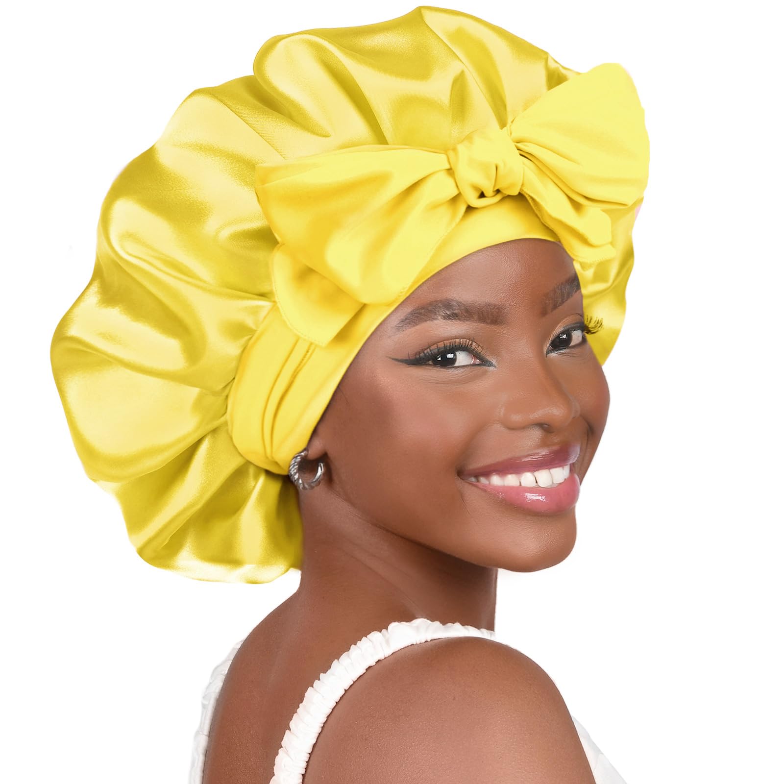 YANIBEST Silk Bonnet for Sleeping Women Satin Bonnet Double Layer Satin Lined Hair Bonnet with Tie Band Curly Hair