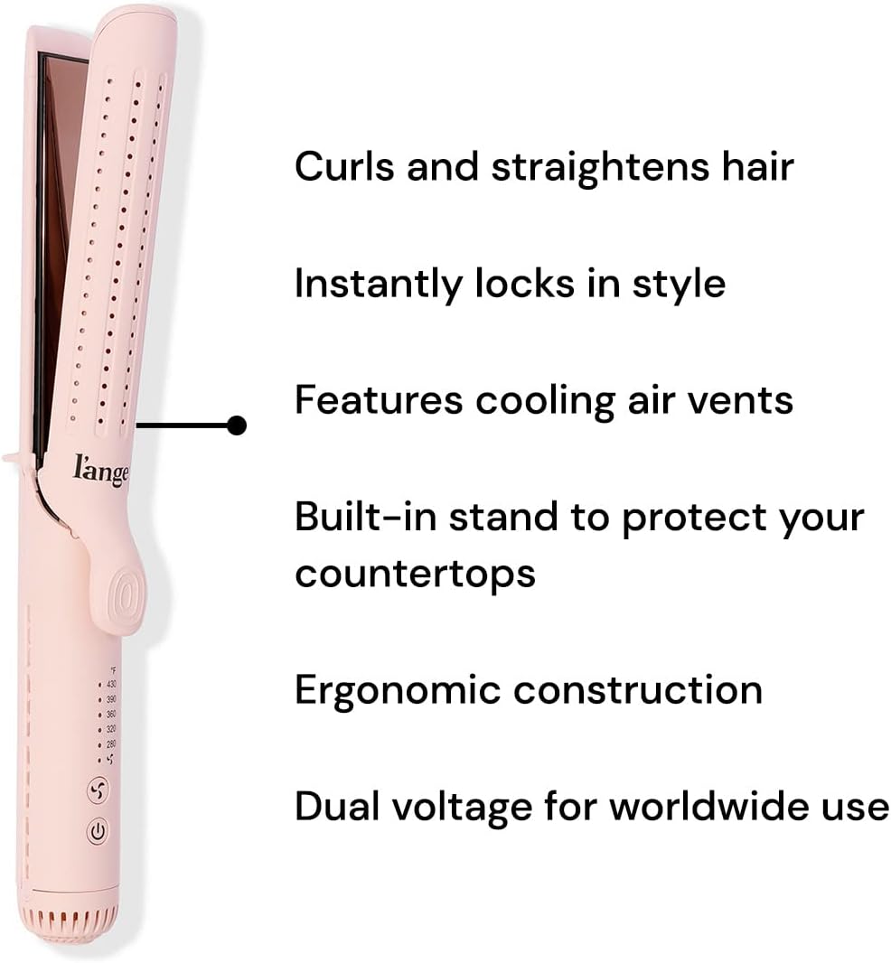 L'ANGE HAIR Le Duo Grande 360° Airflow Styler | 2-in-1 Curling Wand & Titanium Flat Iron Professional Hair Straightener and Curler with Cooling Air Vents to Lock in Style | Adjustable Temp (Blush)