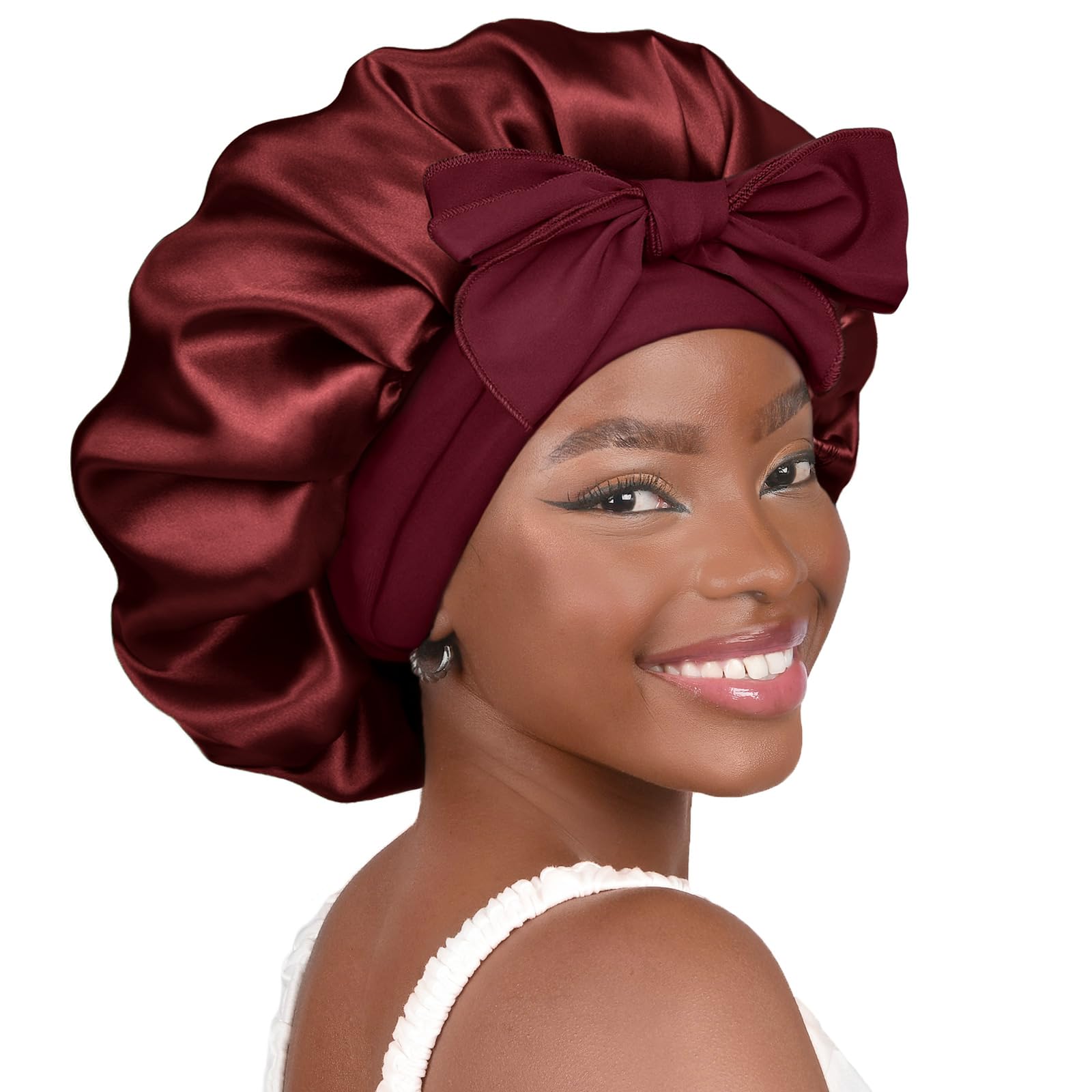 YANIBEST Silk Bonnet for Sleeping Women Satin Bonnet Double Layer Satin Lined Hair Bonnet with Tie Band Curly Hair