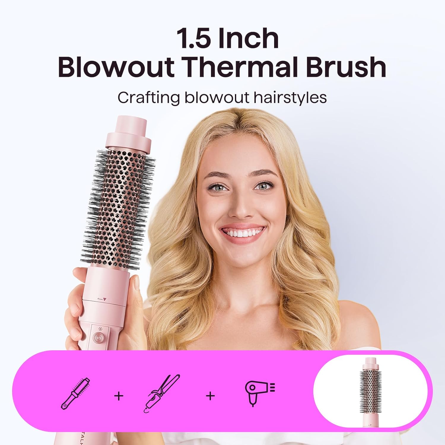 Wavytalk Hair Dryer Brush Set, 5-in-1 Blow Dryer Brush with Oval Blowout Brush, Blowout Thermal Brush, Paddle Brush, Concentrator and Diffuser for Fast Drying and Styling in One Step, Pink