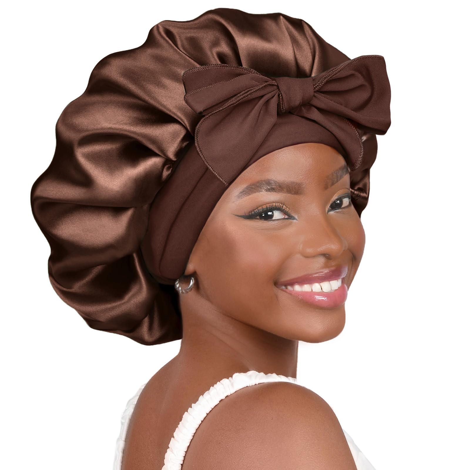 YANIBEST Silk Bonnet for Sleeping Women Satin Bonnet Double Layer Satin Lined Hair Bonnet with Tie Band Curly Hair