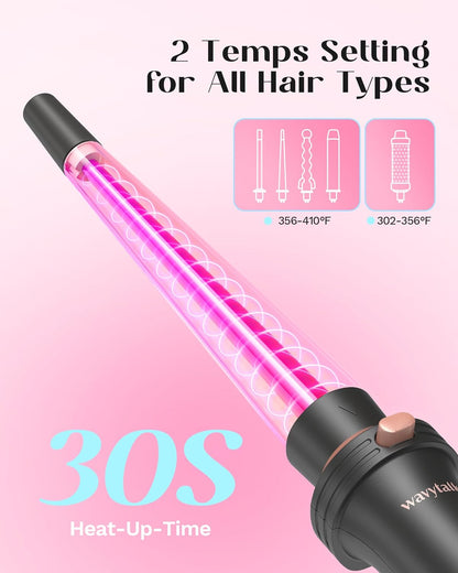 Wavytalk 5 in 1 Curling Wand Set, Multi Curl, Curling Wand Set with Curling Brush and 4 Interchangeable Ceramic Curling Wand(0.5”-1.25”), Instant Heat Up Wand Curling Iron (Rose Gold)