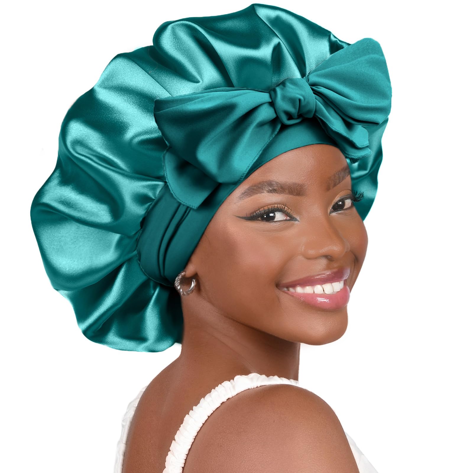 YANIBEST Silk Bonnet for Sleeping Women Satin Bonnet Double Layer Satin Lined Hair Bonnet with Tie Band Curly Hair