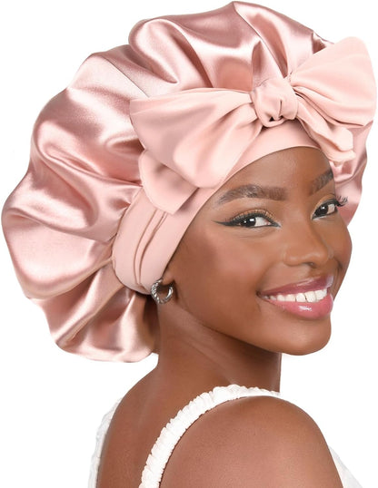 YANIBEST Silk Bonnet for Sleeping Women Satin Bonnet Double Layer Satin Lined Hair Bonnet with Tie Band Curly Hair