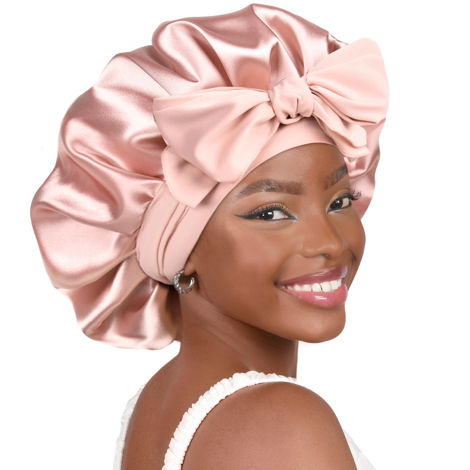 YANIBEST Silk Bonnet for Sleeping Women Satin Bonnet Double Layer Satin Lined Hair Bonnet with Tie Band Curly Hair