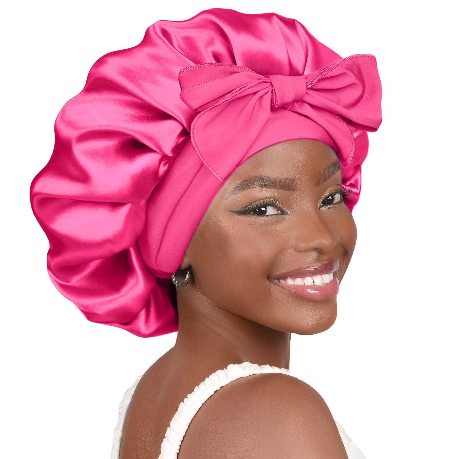 YANIBEST Silk Bonnet for Sleeping Women Satin Bonnet Double Layer Satin Lined Hair Bonnet with Tie Band Curly Hair