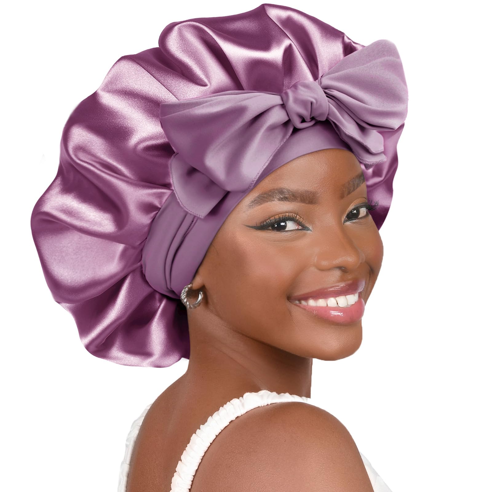 YANIBEST Silk Bonnet for Sleeping Women Satin Bonnet Double Layer Satin Lined Hair Bonnet with Tie Band Curly Hair