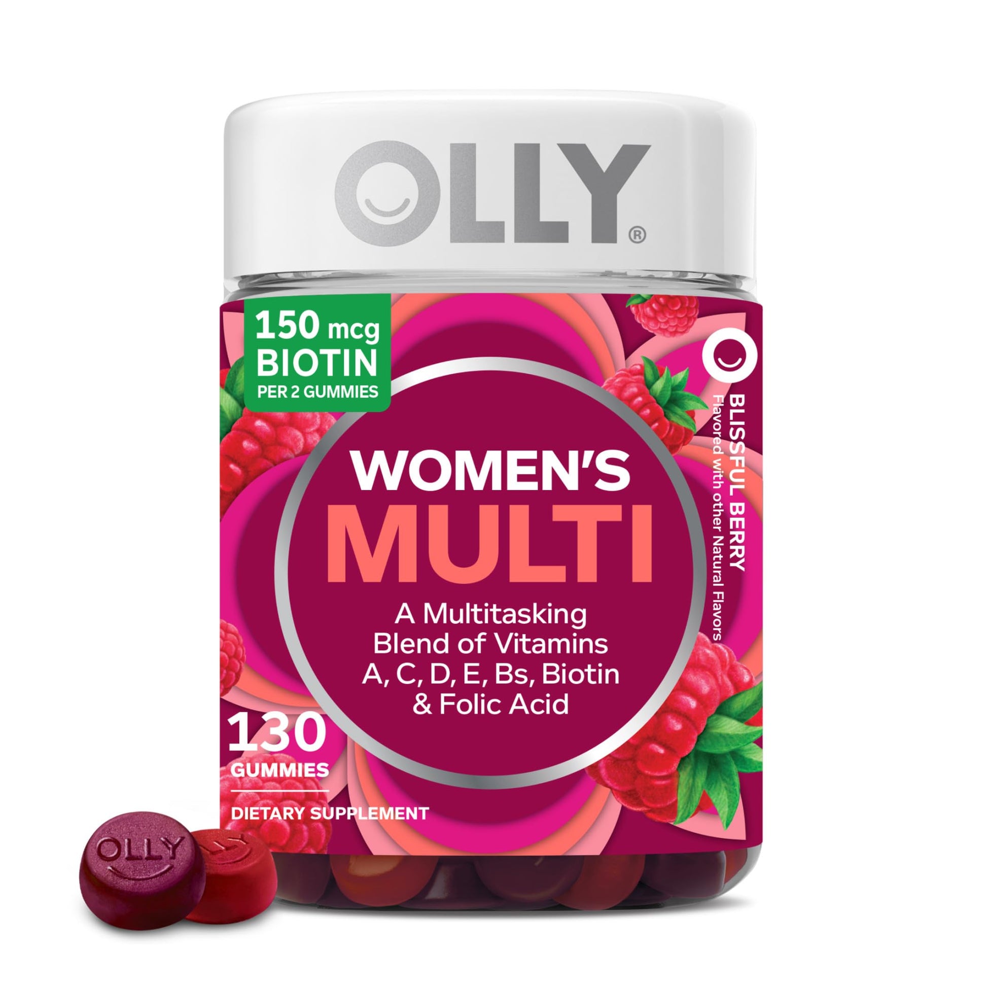 OLLY Women's Multivitamin Gummy, Vitamins A, D, C, E, Biotin, Folic Acid, Adult Chewable Vitamin, Berry Flavor, 45 Day Supply - 90 Count