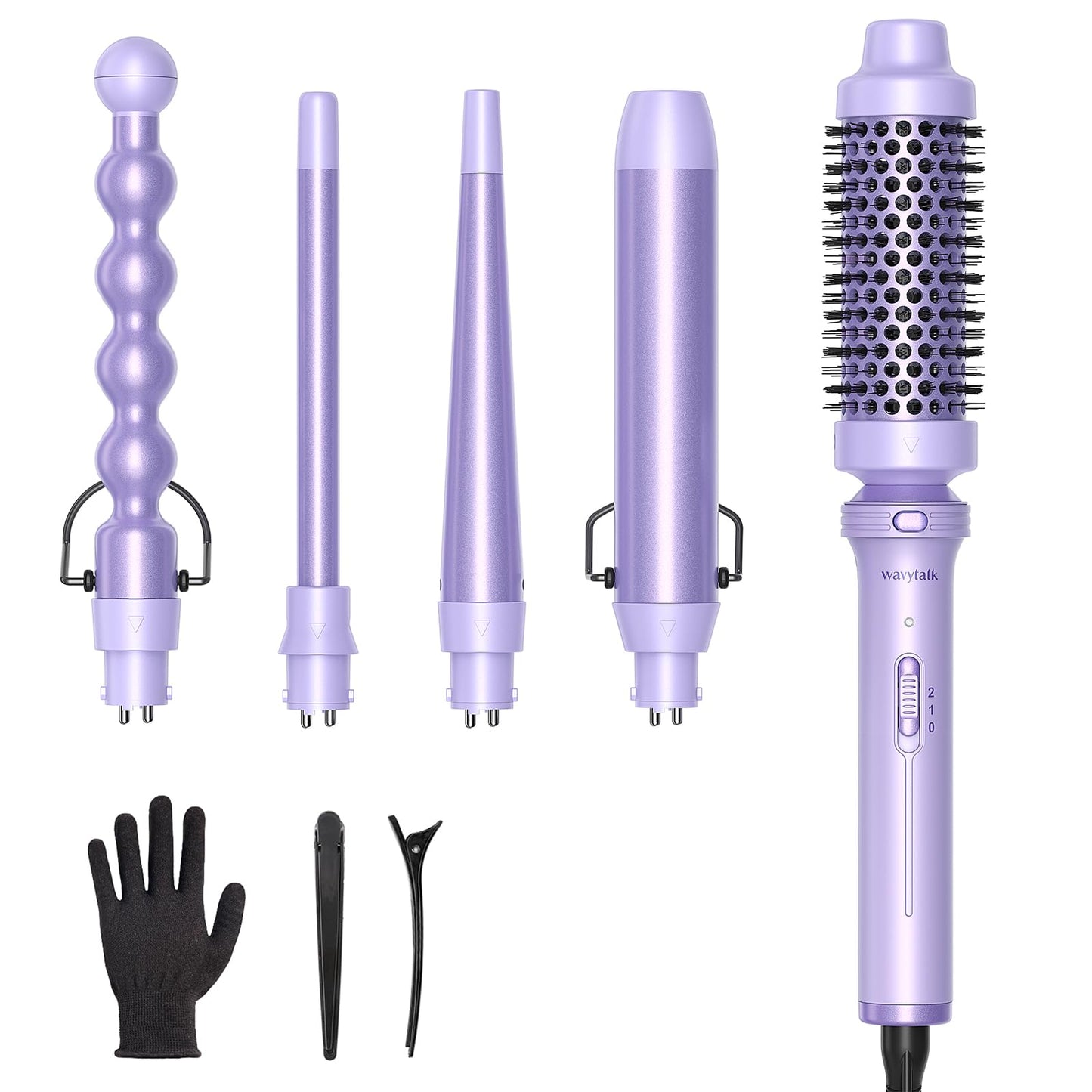 Wavytalk 5 in 1 Curling Wand Set, Multi Curl, Curling Wand Set with Curling Brush and 4 Interchangeable Ceramic Curling Wand(0.5”-1.25”), Instant Heat Up Wand Curling Iron (Rose Gold)