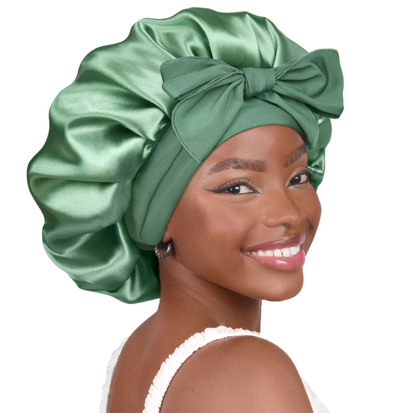 YANIBEST Silk Bonnet for Sleeping Women Satin Bonnet Double Layer Satin Lined Hair Bonnet with Tie Band Curly Hair