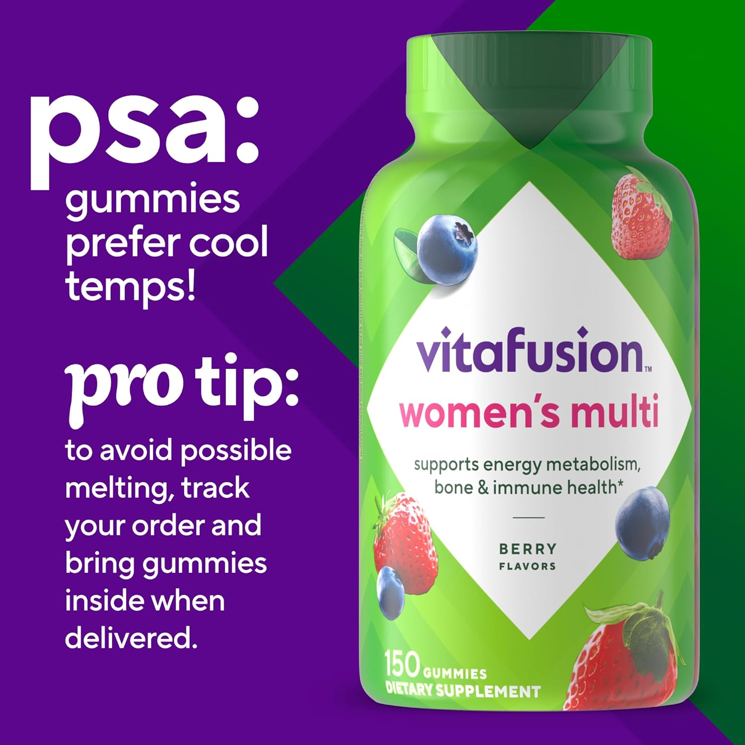 Vitafusion Womens Multivitamin Gummies, Berry Flavored Daily Vitamins for Women With Vitamins A,C,D,E,B-6 and B-12, America’s Number 1 Gummy Vitamin Brand, 75 Days Supply, 150 Count (Package May Vary)