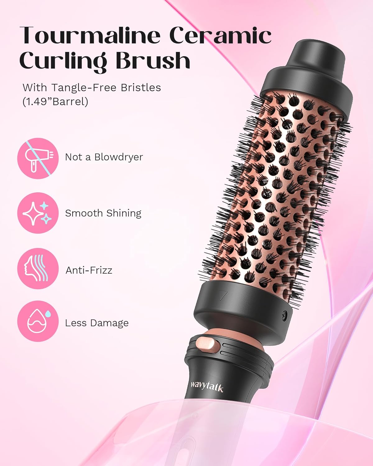 Wavytalk 5 in 1 Curling Wand Set, Multi Curl, Curling Wand Set with Curling Brush and 4 Interchangeable Ceramic Curling Wand(0.5”-1.25”), Instant Heat Up Wand Curling Iron (Rose Gold)