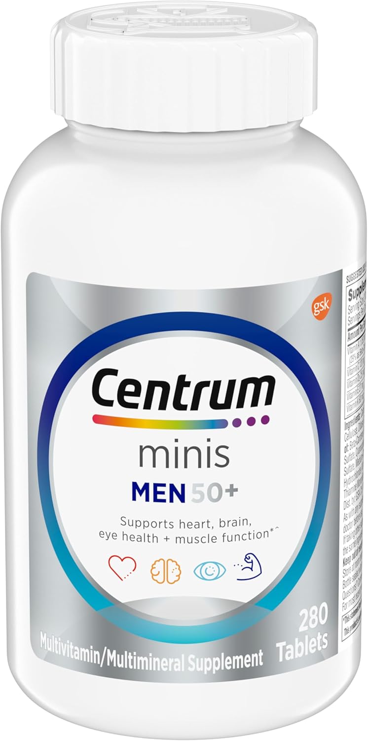 Centrum Minis Silver Multivitamin for Men 50 Plus, Multivitamin/Multimineral Supplement, Vitamin D3, B-Vitamins and Zinc, Non-GMO Ingredients, Supports Memory and Cognition in Older Adults - 280 Ct