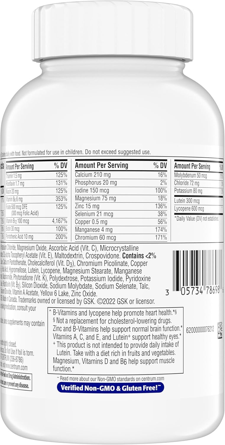 Centrum Minis Silver Multivitamin for Men 50 Plus, Multivitamin/Multimineral Supplement, Vitamin D3, B-Vitamins and Zinc, Non-GMO Ingredients, Supports Memory and Cognition in Older Adults - 280 Ct