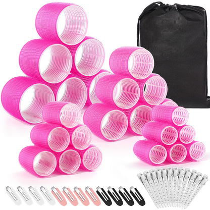 Hair Curlers Set with 24 Rollers (6 Jumbo, 6 Large, 6 Medium, 6 Small) and 24 Clips for All Hair Lengths (Black)