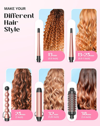 Wavytalk 5 in 1 Curling Wand Set, Multi Curl, Curling Wand Set with Curling Brush and 4 Interchangeable Ceramic Curling Wand(0.5”-1.25”), Instant Heat Up Wand Curling Iron (Rose Gold)